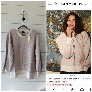 Summersalt Women's Soft Pink and Cream Stripe Sweater